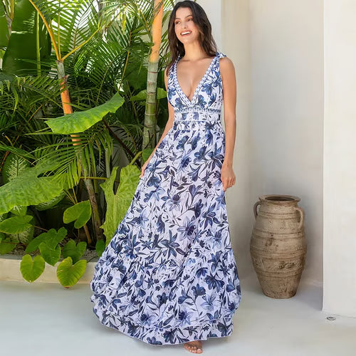 Velaswim V Neck Floral Print One-Piece Swimsuit Set