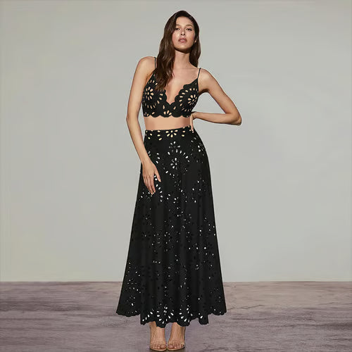 Vi-Be Studio Laser Cutting Flower Hollow Bikini Swimsuit Set