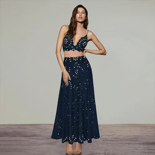 Vi-Be Studio Laser Cutting Flower Hollow Bikini Swimsuit Set