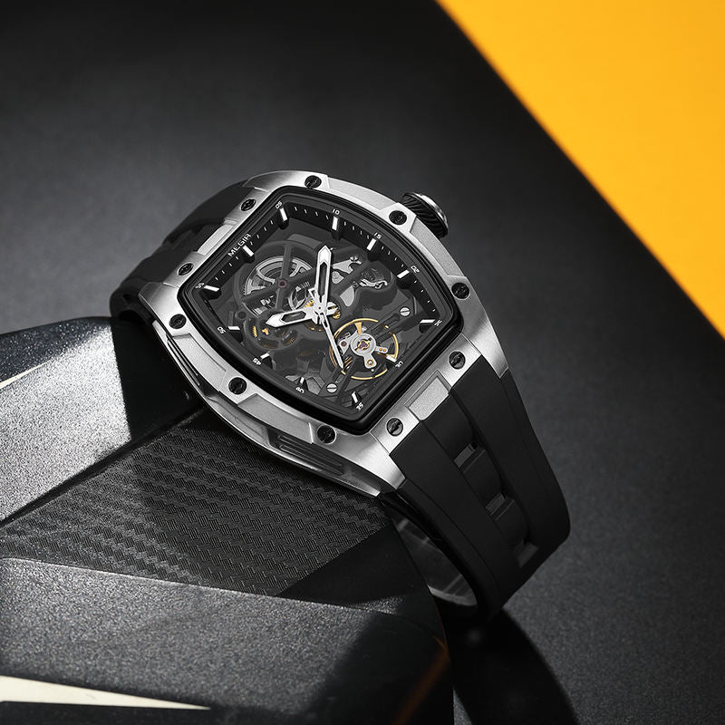 Latest Luxury Design -Skeleton Face With Rubber Strap Mechanical Movement Waterproof Watch