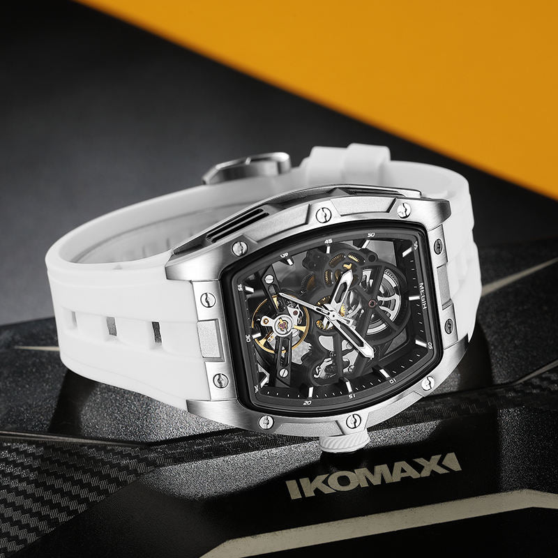 Latest Luxury Design -Skeleton Face With Rubber Strap Mechanical Movement Waterproof Watch