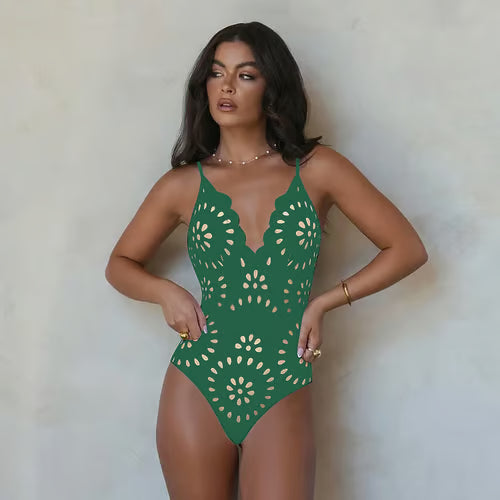 Vi-Be Studio Laser Cutting Flower Hollow one piece Swimsuit Set