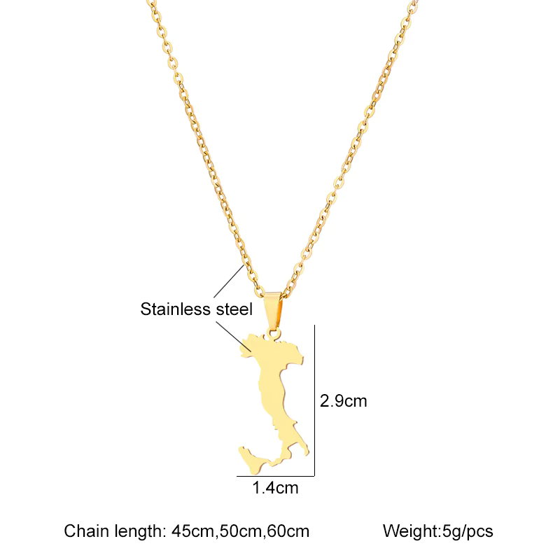 Italy Map and Flag Pendant Necklace Stainless Steel.