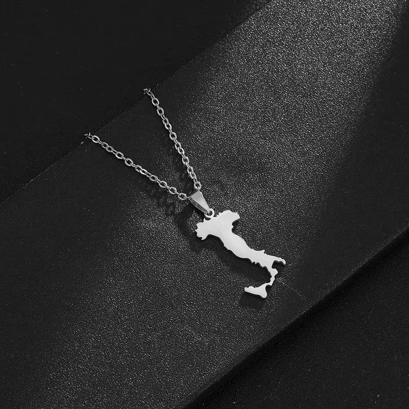 Italy Map and Flag Pendant Necklace Stainless Steel.