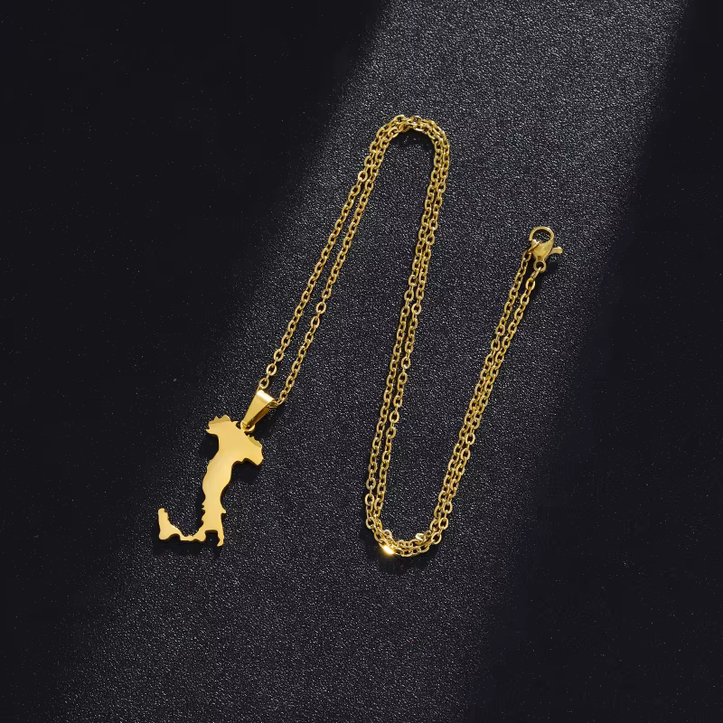 Italy Map and Flag Pendant Necklace Stainless Steel.