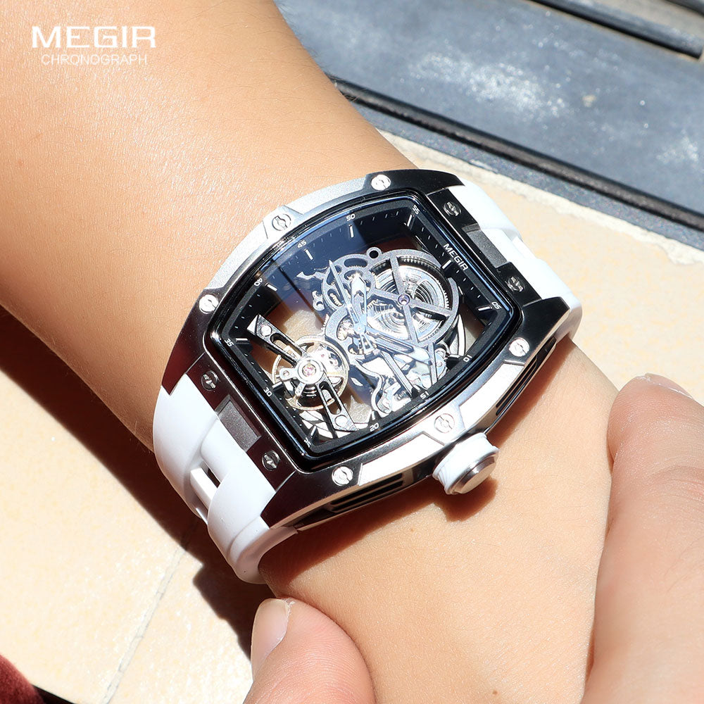 Latest Luxury Design -Skeleton Face With Rubber Strap Mechanical Movement Waterproof Watch