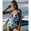 Velaswim V Neck Floral Print One-Piece Swimsuit Set