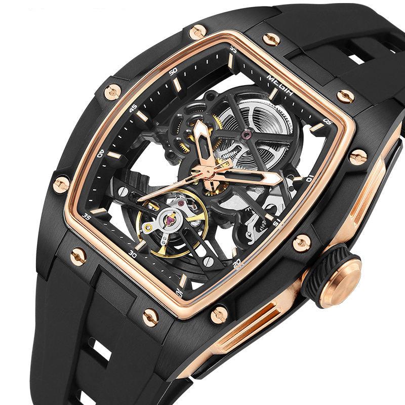 Latest Luxury Design -Skeleton Face With Rubber Strap Mechanical Movement Waterproof Watch